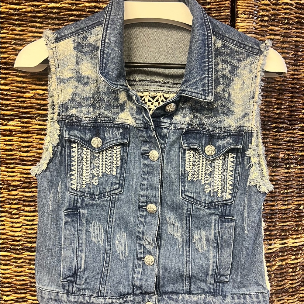 Miss Me - Blue Denim Vest with Accents- Size: Large